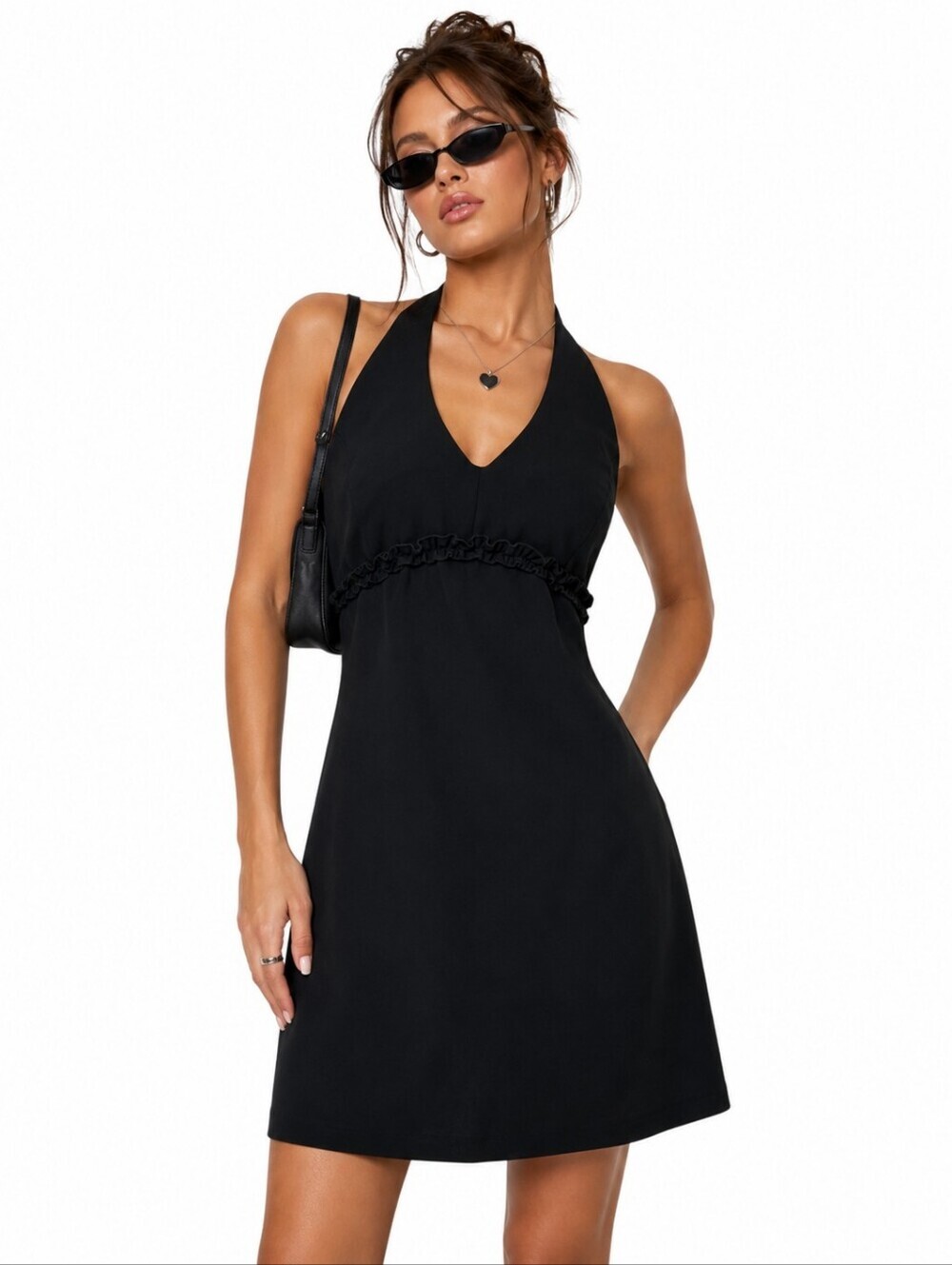 Vintage Y2K Amanda Smith Black Halter Mini Cocktail Dress Size 14